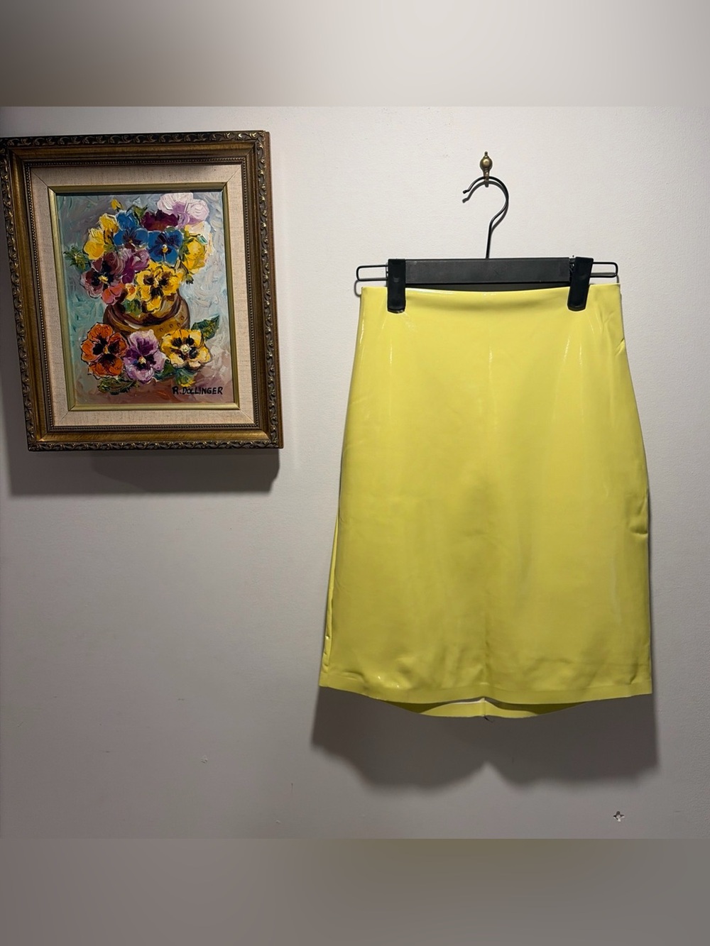 Commando Patent Leather  Skirt Yellow Built In Shape wear Club Sexy Small